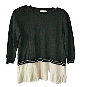 Madewell Black And White Colorblock Pullover Sweater Side Vent Size M 3/4 sleeve